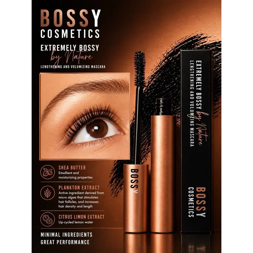 NEW Bossy Cosmetics Mascara Onyx Lengthening Volumizing Clean Beauty Full Size